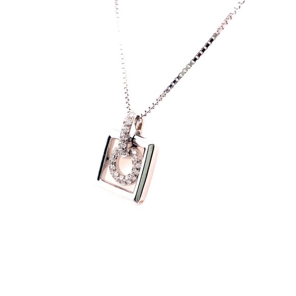 18K White Gold Diamond Pendant Necklace with 14K White Gold 18" Box Chain - Picture 3 of 3